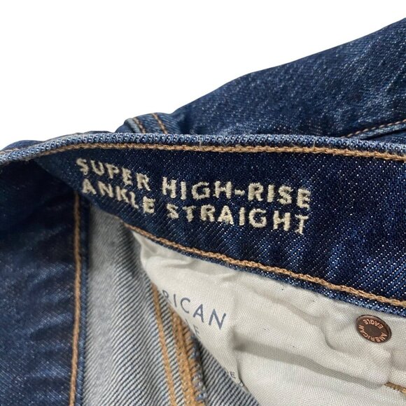 AE Super High rise Ankle Straight Jeans women’s 00 short dark wash - Picture 6 of 11